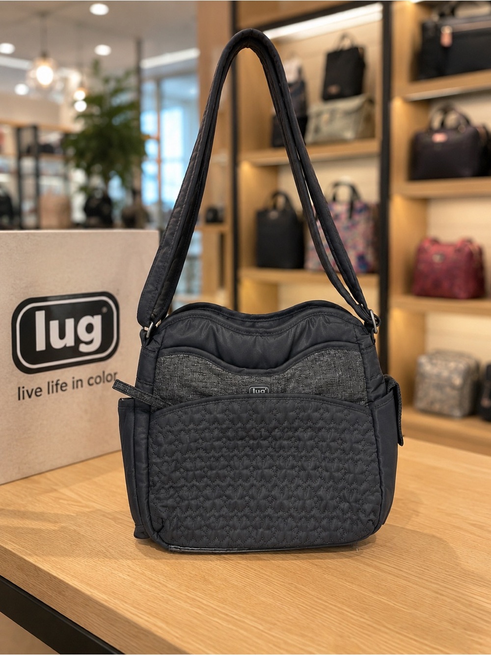 Lug Gray Quilted Travel Organizer Crossbody Handbag Purse